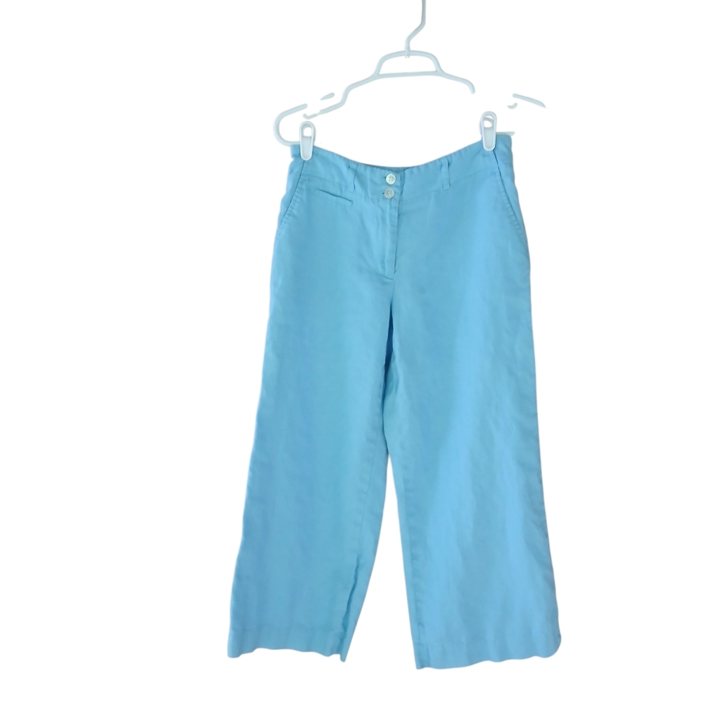 Madison Studio Light Blue Mid Rise 100% Linen Wide Legged Cropped Pants Size 4